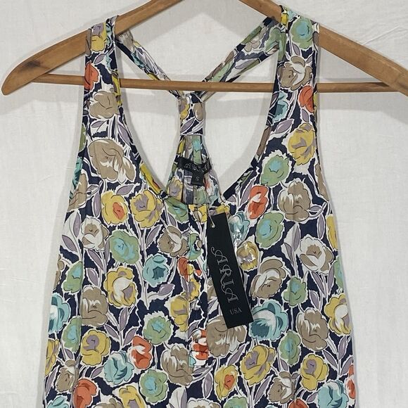NWT ARIA USA Romper Floral Sleeveless Racerback Scoop Neck Drawstring Womens S - Picture 2 of 12